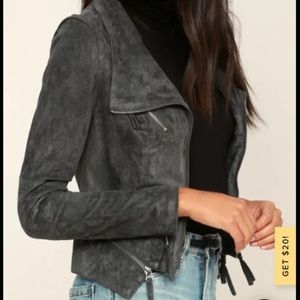 Lulu’s Ready For Anything Charcoal Grey Suede Moto Jacket